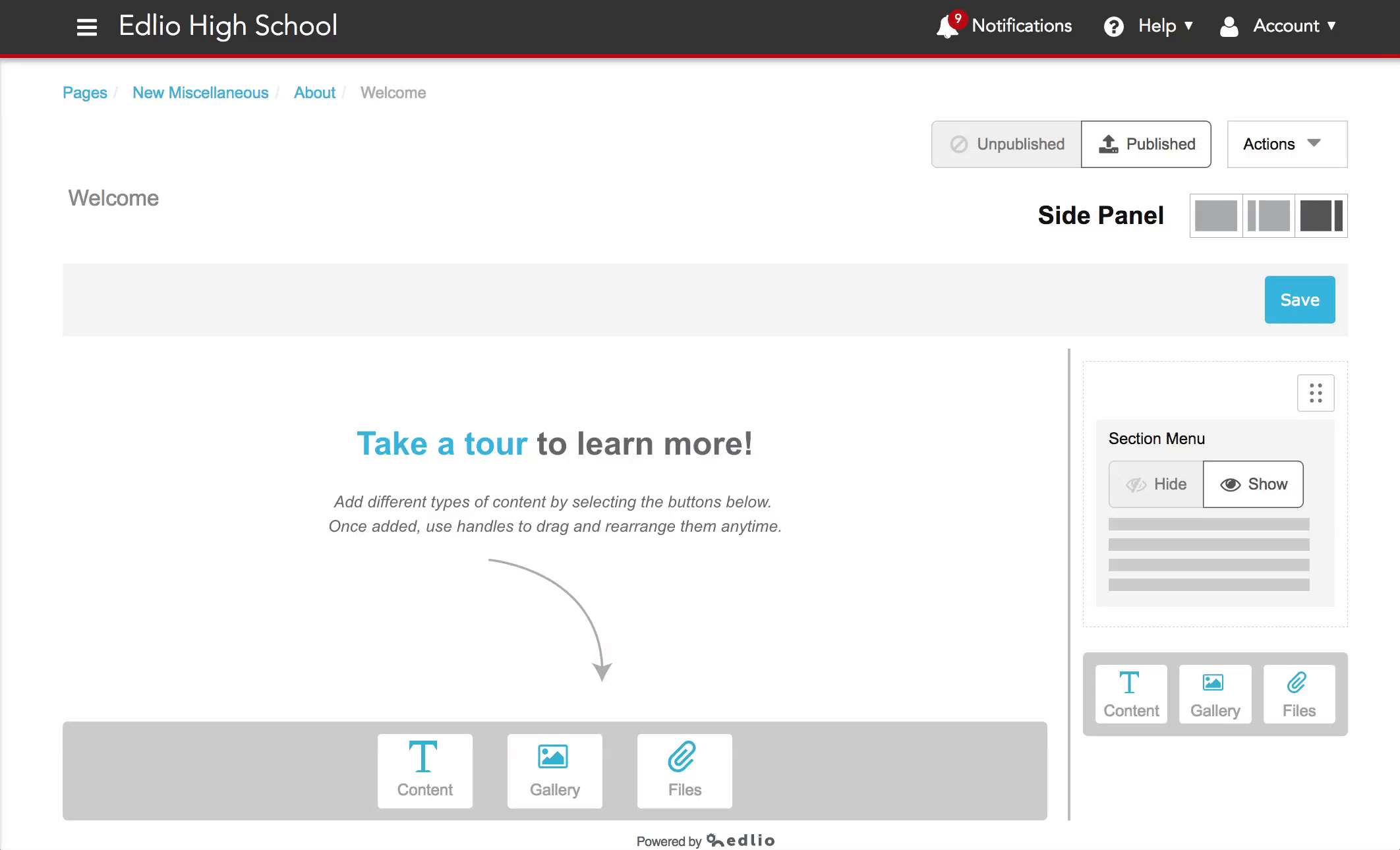 Click Content, Gallery or Files.